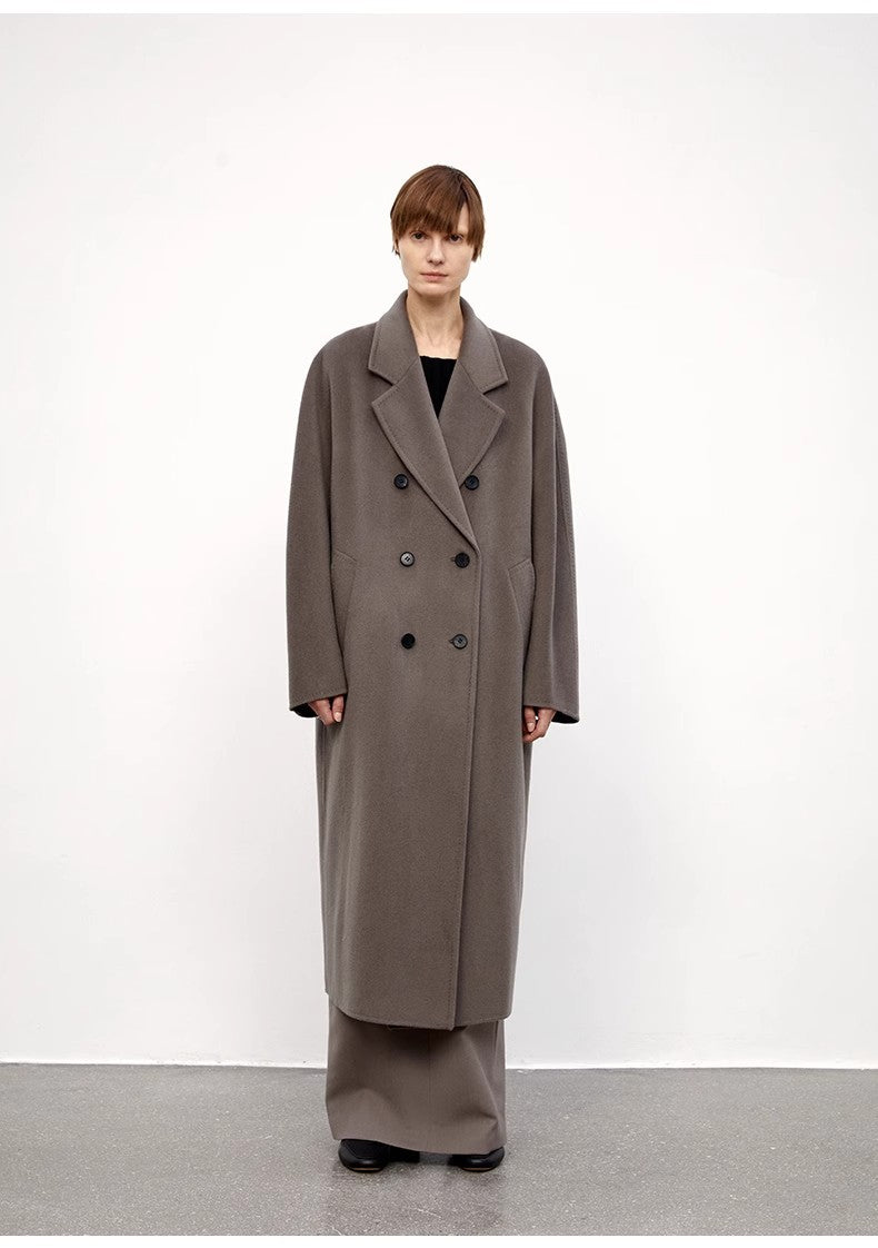 "Desert Mirage"Double-Breasted Coat with Shoulder Seam and Slight Cocoon Shape-0