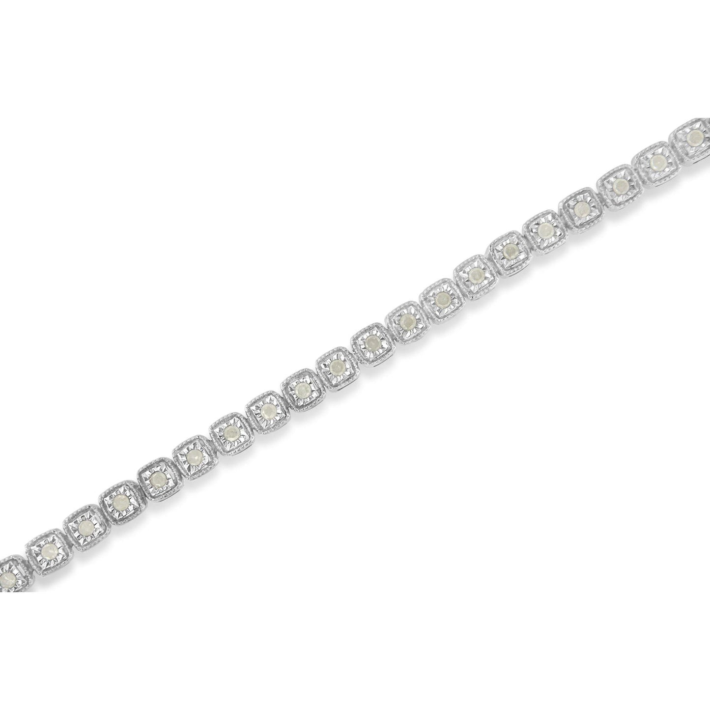 .925 Sterling Silver 1.0 Cttw Diamond Miracle-Set Square Milgrain 7" Link Tennis Bracelet (I-J Color, I3 Clarity)-2