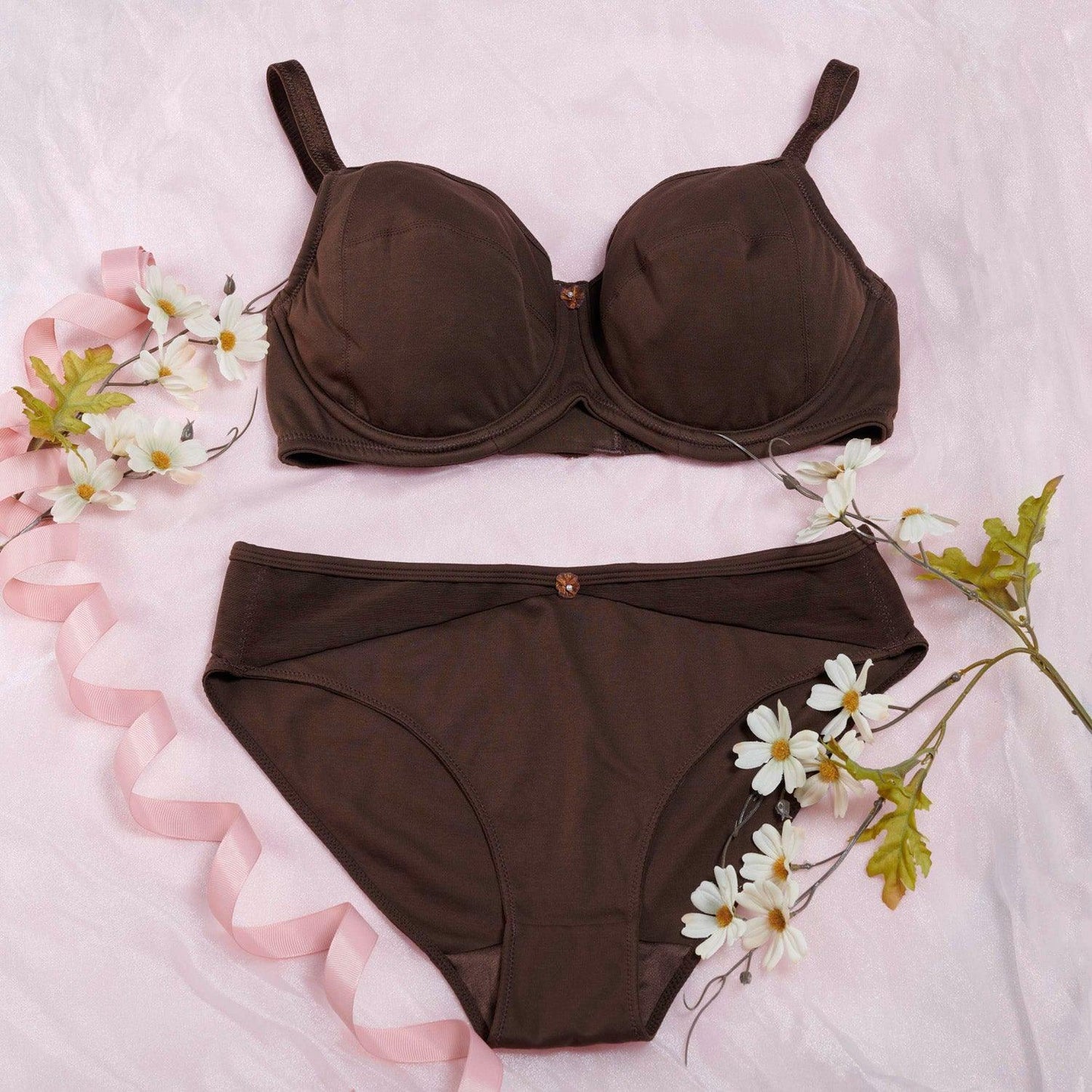 Cocoa-Underwired Silk & Organic Cotton Full Cup Bra with removable paddings-1