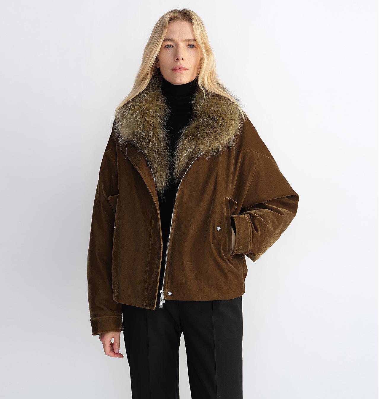 Custom-woven flocked denim, detachable raccoon fur collar, 90% white goose down jacket, loose parka for women-5
