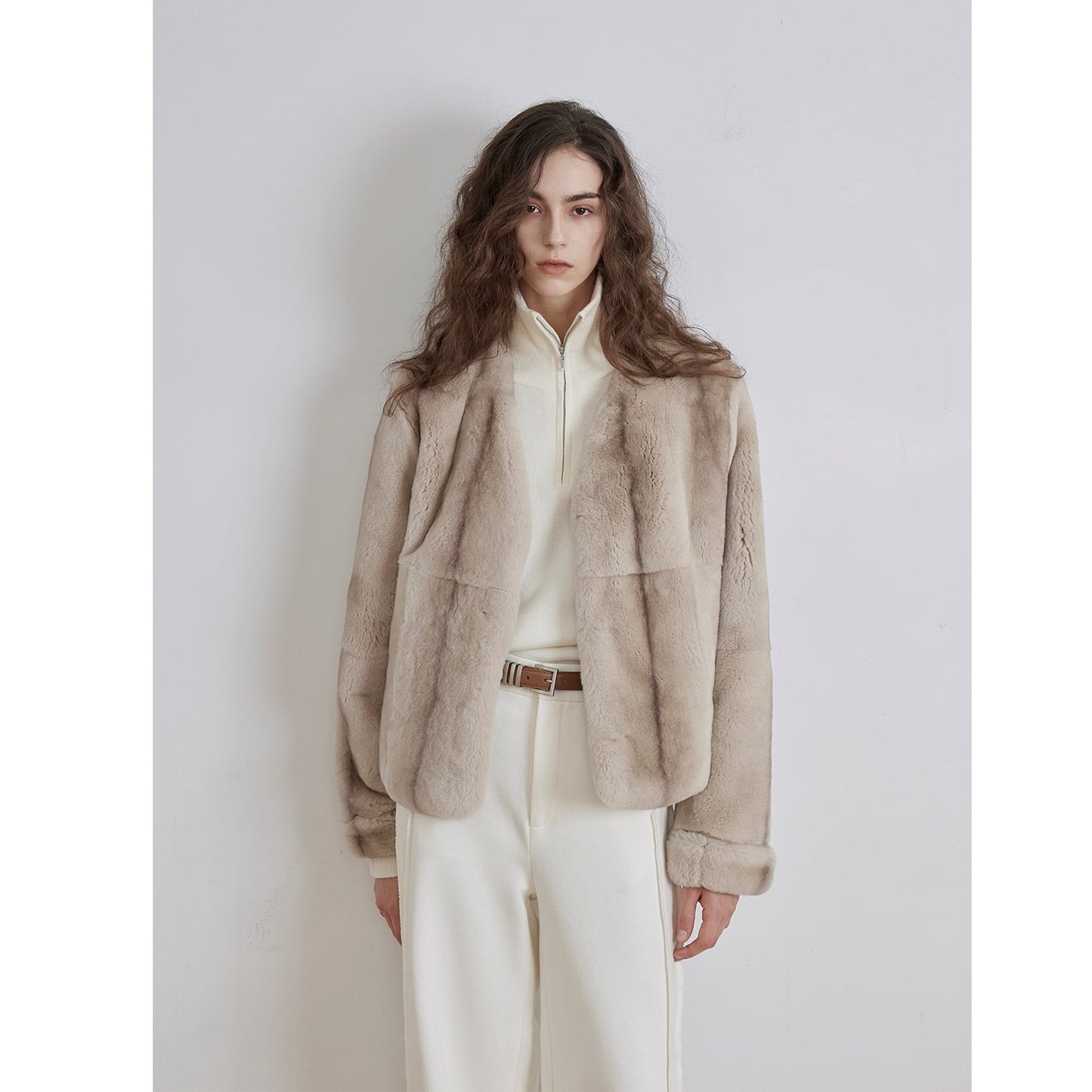 Margaret mid-century style contrasting color Rex rabbit coat-3