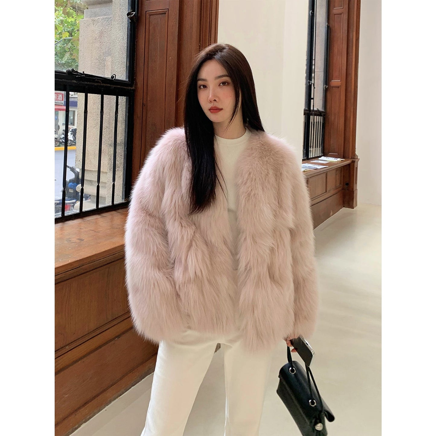 Black Sugar Champagne Finland saga fox fur coat fashion cardigan-3