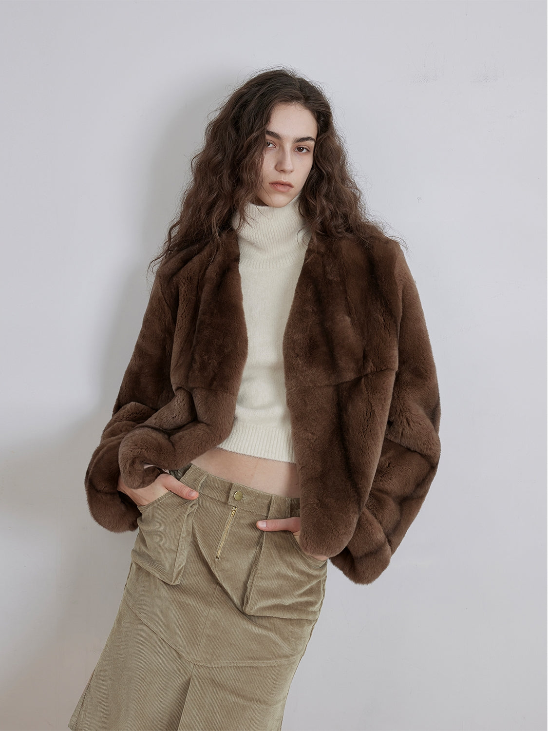 Margaret mid-century style contrasting color Rex rabbit coat-2