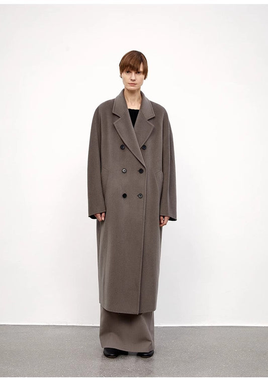 "Desert Mirage"Double-Breasted Coat with Shoulder Seam and Slight Cocoon Shape-0