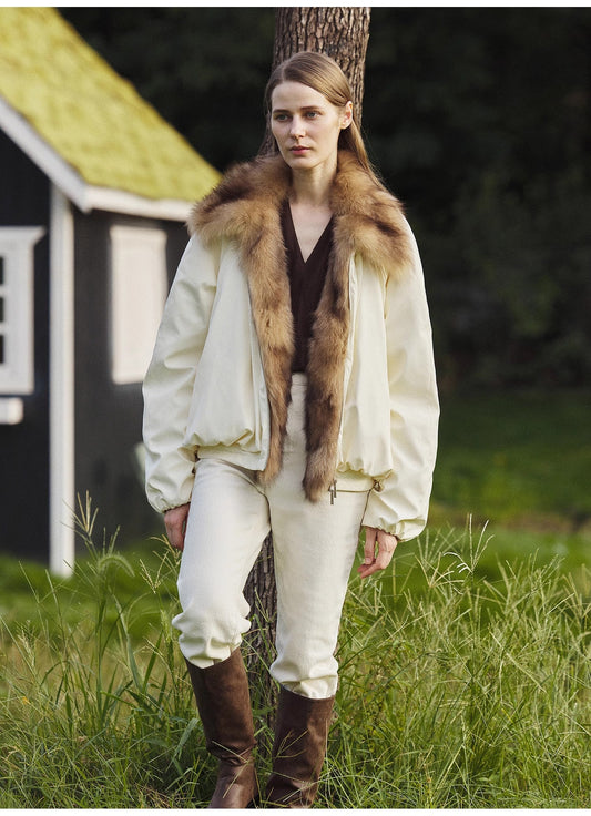 "Day and Night Rider" detachable contrasting fox fur collar white goose down waterproof parka down jacket-1