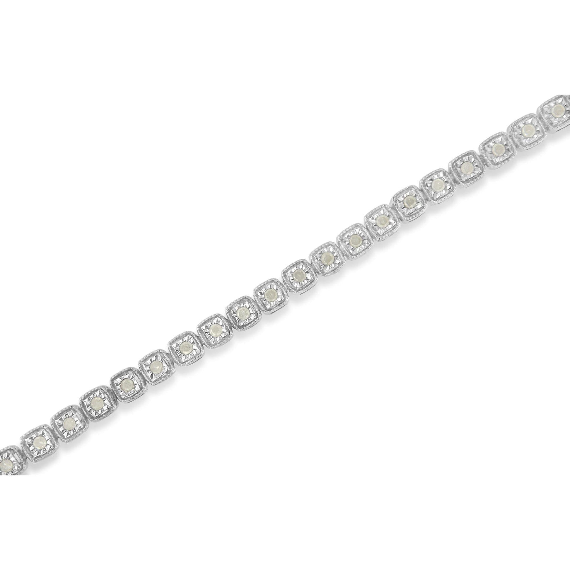 .925 Sterling Silver 1.0 Cttw Diamond Miracle-Set Square Milgrain 7" Link Tennis Bracelet (I-J Color, I3 Clarity)-2