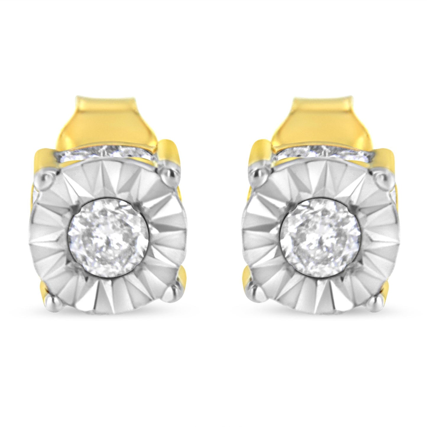 10K Yellow Gold Plated Sterling Silver 1/2 Cttw Miracle Set Diamond Stud Earring (J-K Color, I2-I3 Clarity)