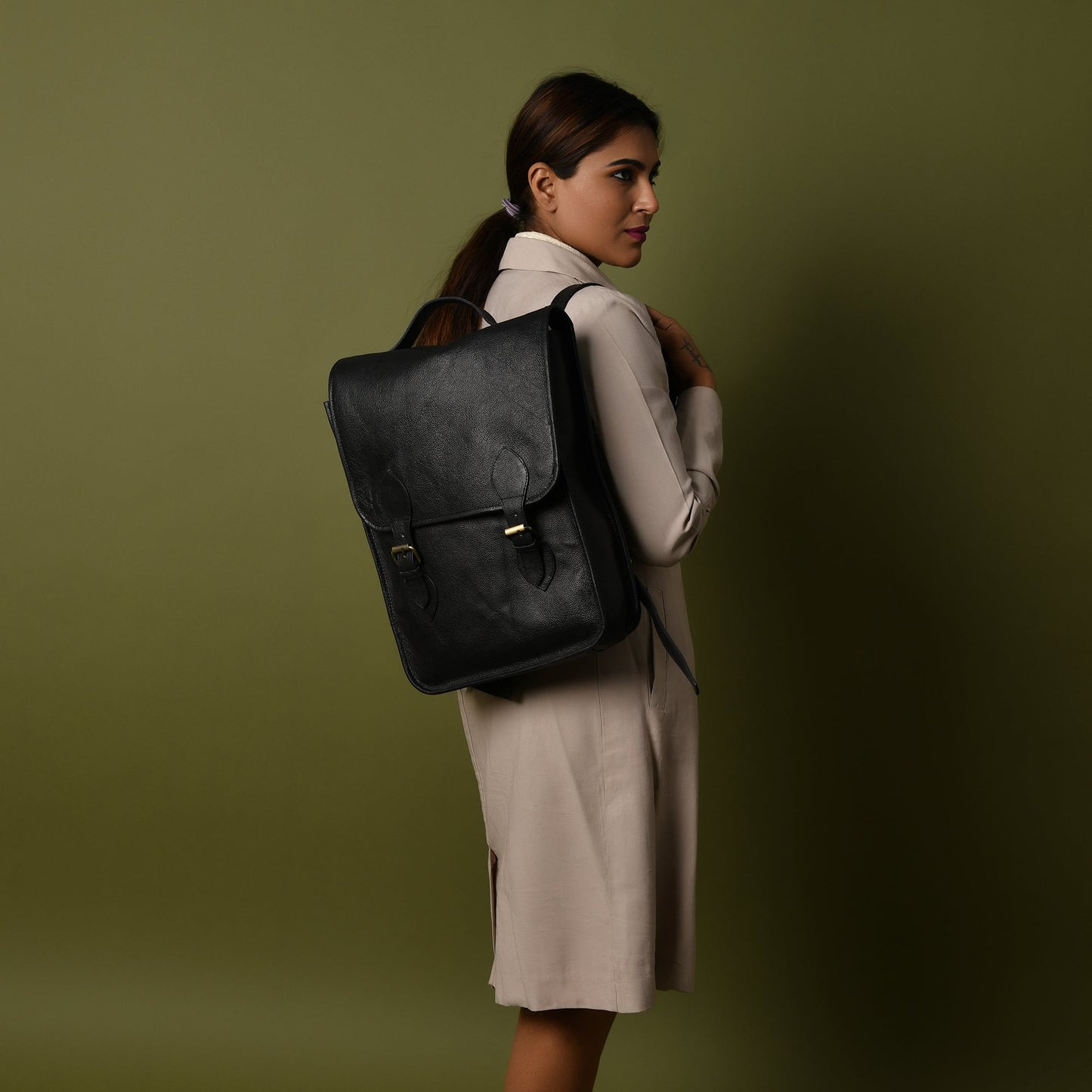 Penny Leather Backpack- Black-2