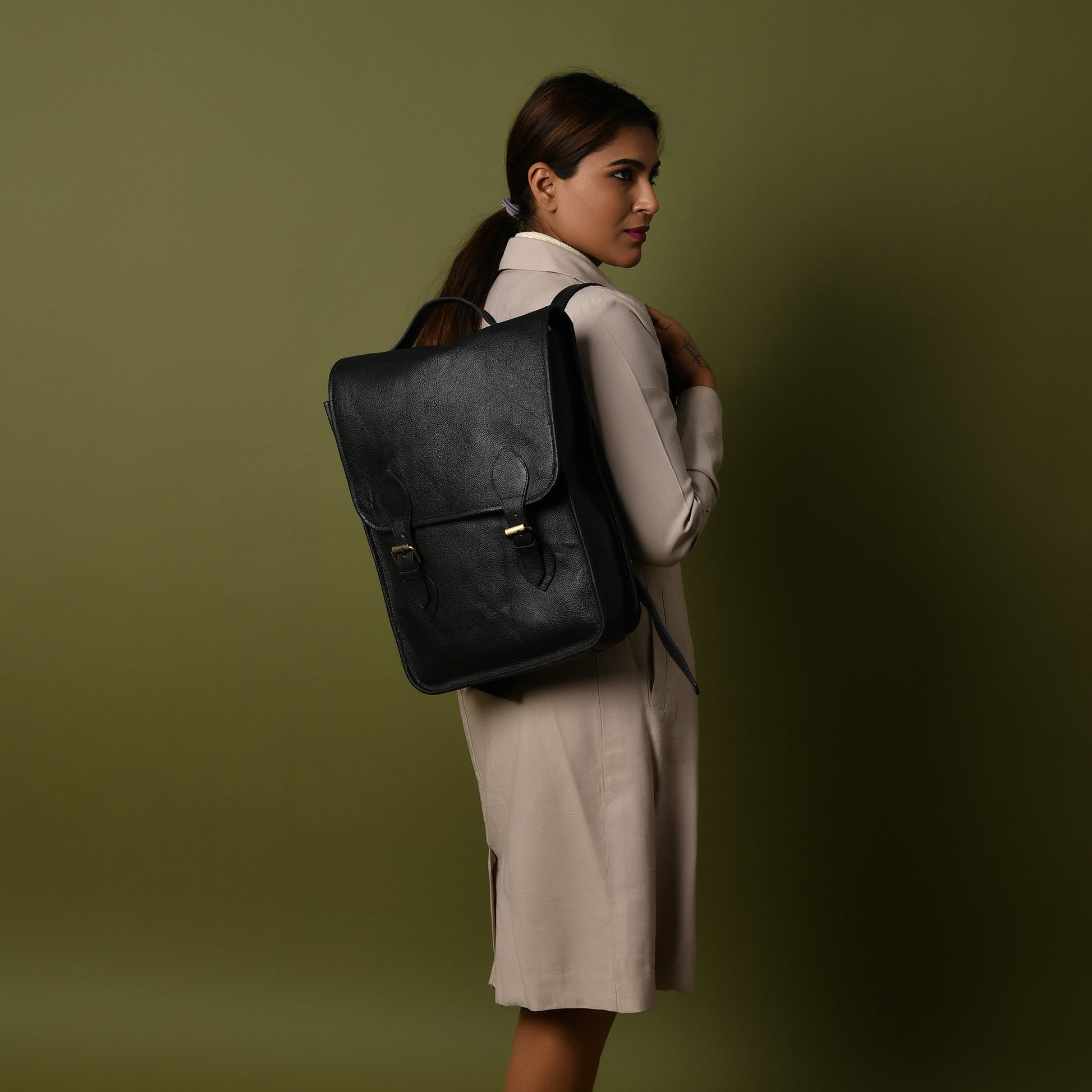 Penny Leather Backpack- Black-2
