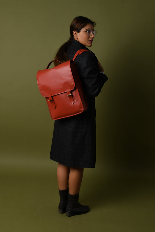 Penny Leather Backpack- Red-1