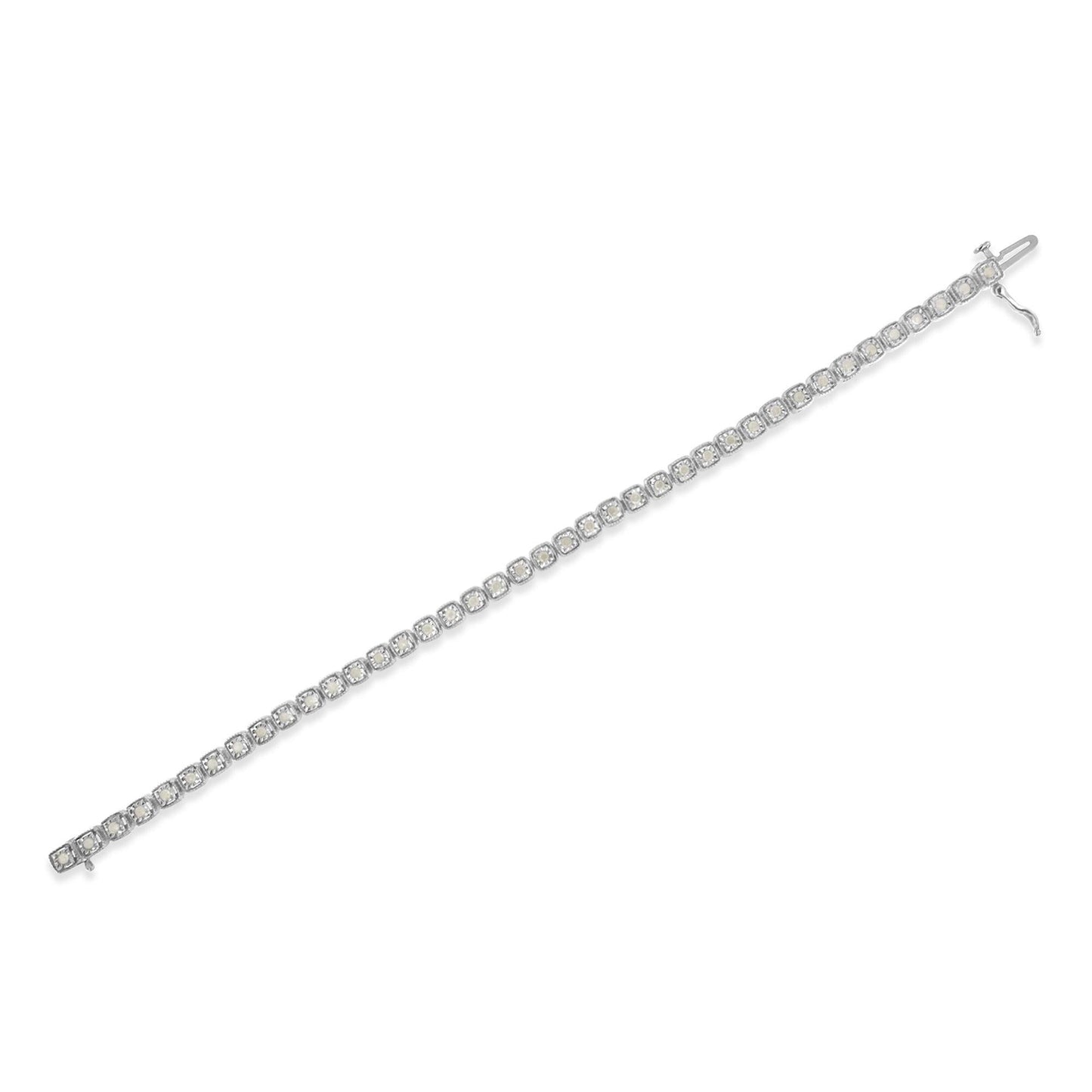 .925 Sterling Silver 1.0 Cttw Diamond Miracle-Set Square Milgrain 7" Link Tennis Bracelet (I-J Color, I3 Clarity)-3