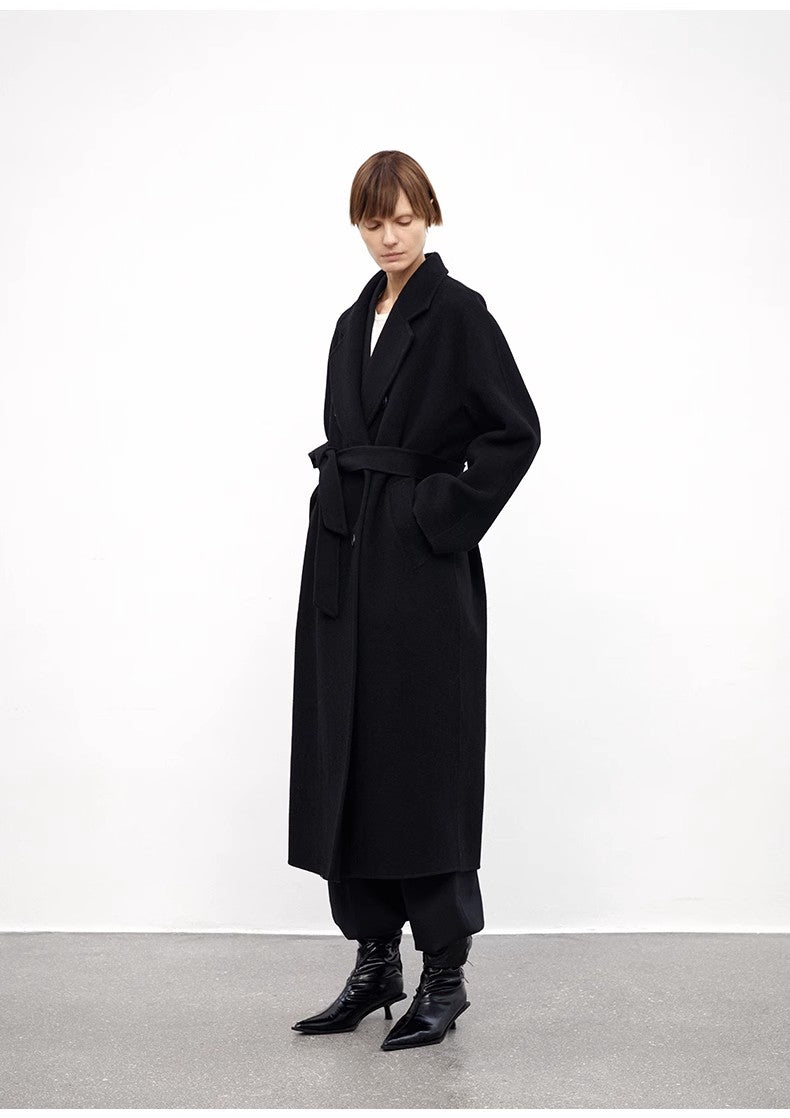 "Desert Mirage"Double-Breasted Coat with Shoulder Seam and Slight Cocoon Shape-4