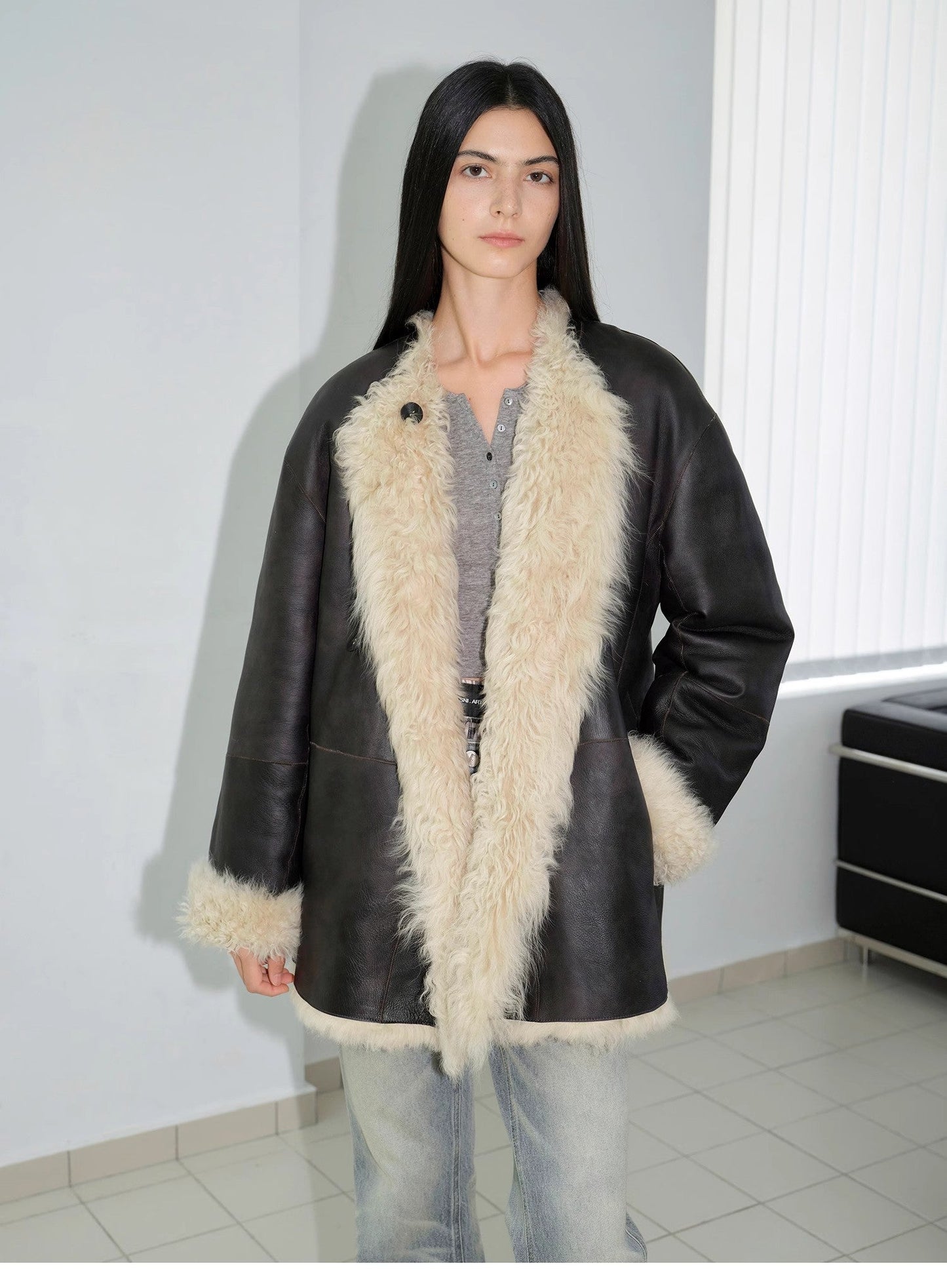 "Double-sided Fantasy" simple elegant casual double-sided Tuscan wool sheepskin fur coat for women-4