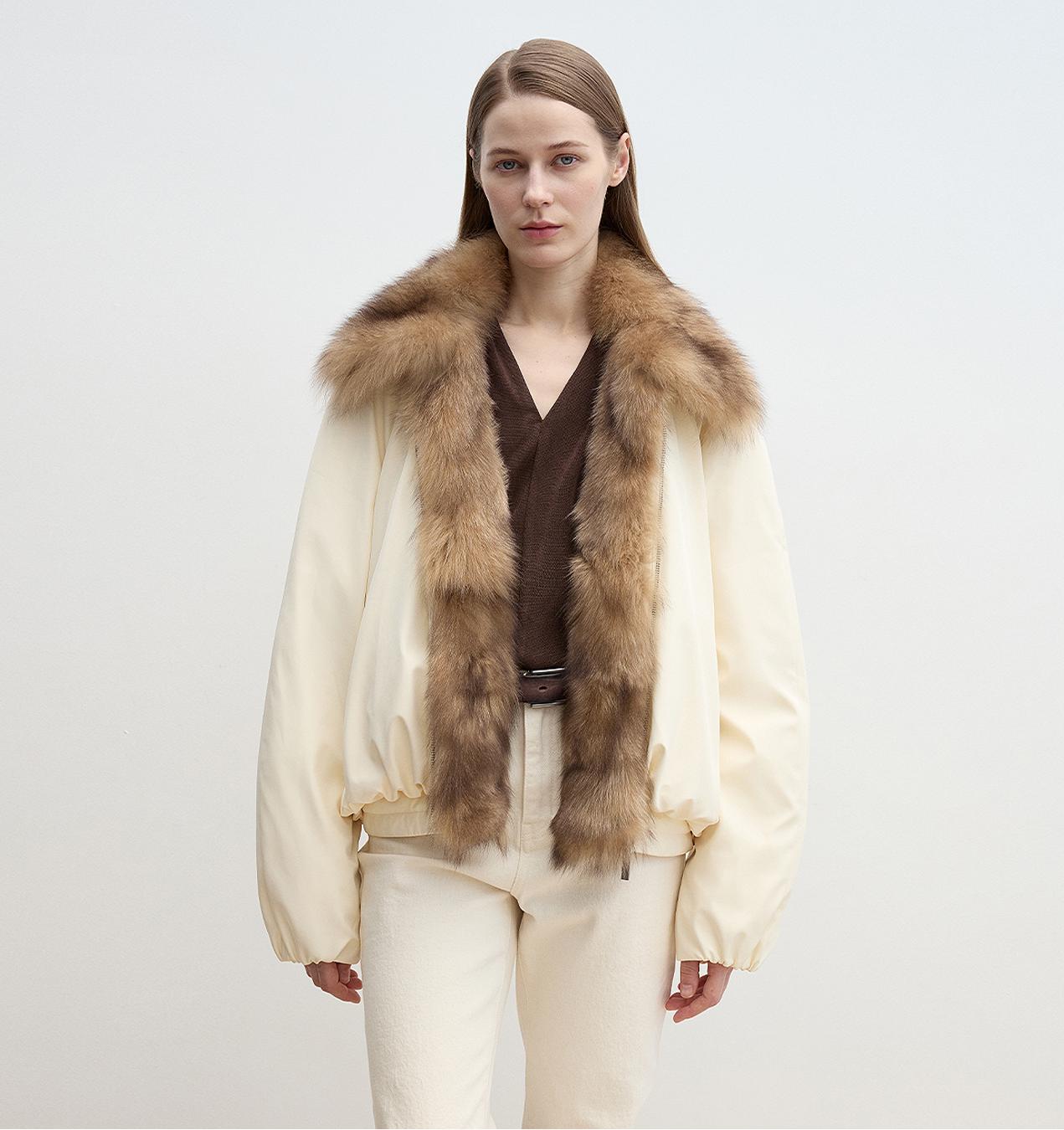 "Day and Night Rider" detachable contrasting fox fur collar white goose down waterproof parka down jacket-4