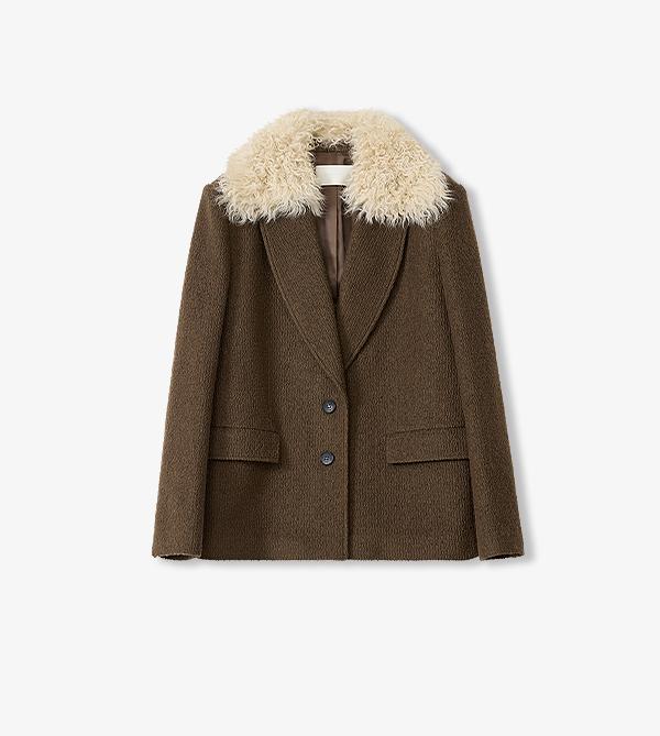 "Vertical Texture" Wool Tweed Coat Detachable Fur Collar Suit Parker-5