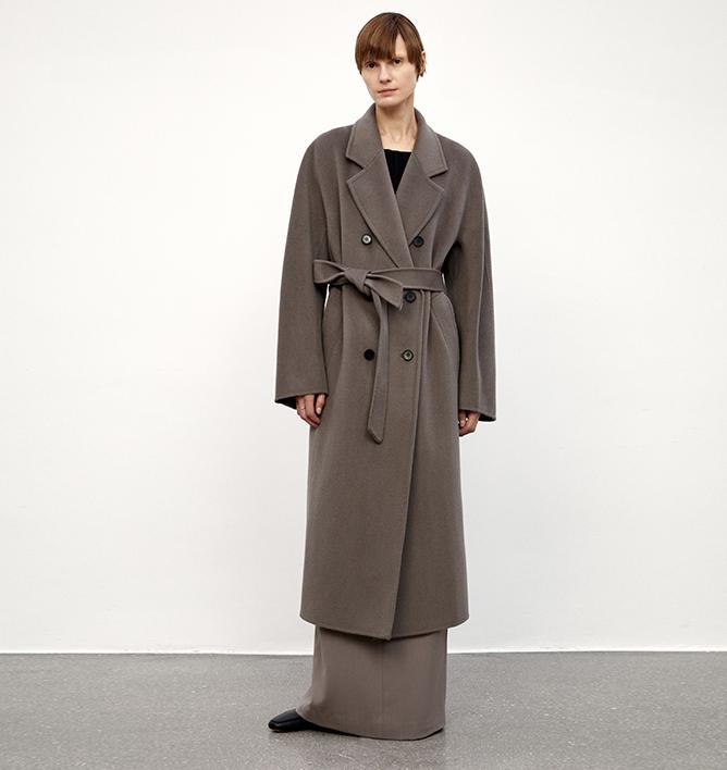 "Desert Mirage"Double-Breasted Coat with Shoulder Seam and Slight Cocoon Shape-3