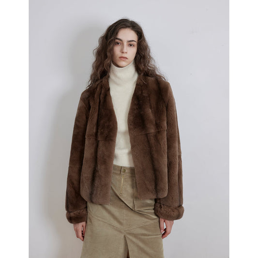 Margaret mid-century style contrasting color Rex rabbit coat-1