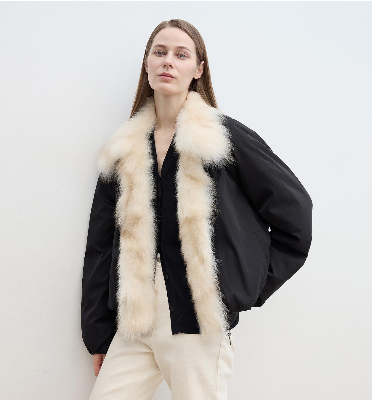 "Day and Night Rider" detachable contrasting fox fur collar white goose down waterproof parka down jacket-0