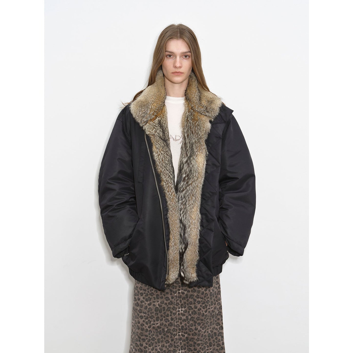 Travel Notes Fashionable warm and fluffy waterproof outdoor fox fur collar removable down parka for winter-6