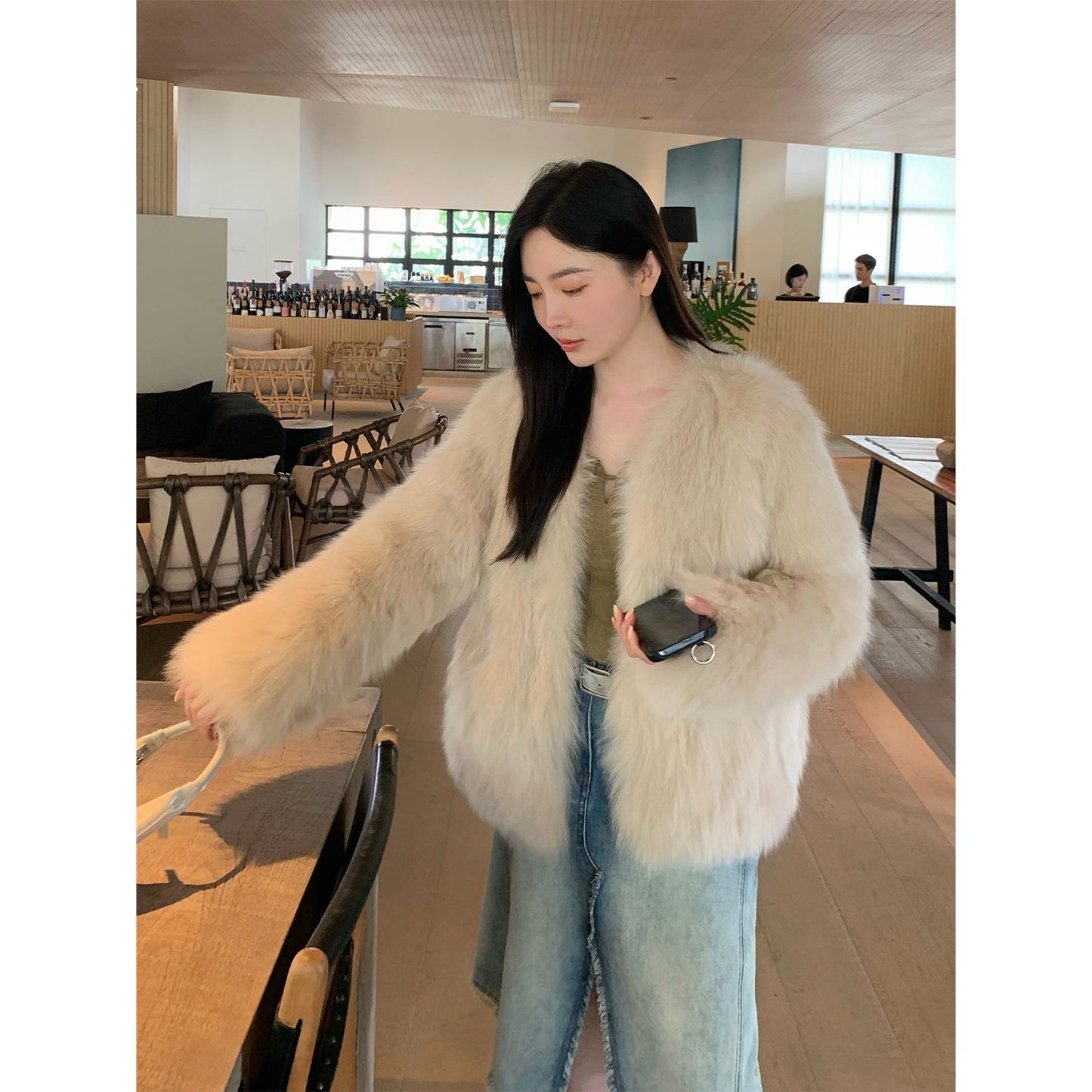 Black Sugar Champagne Finland saga fox fur coat fashion cardigan-4