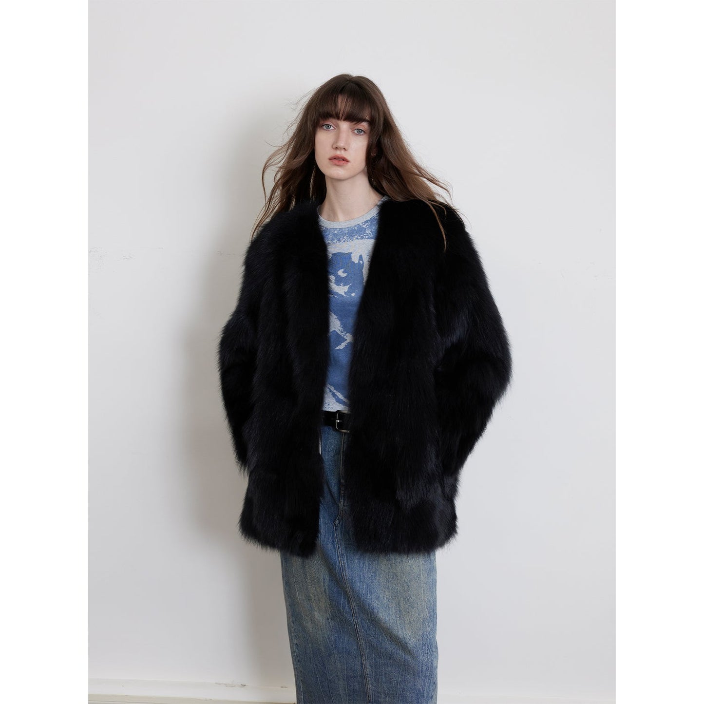 Black Sugar Champagne Finland saga fox fur coat fashion cardigan-0