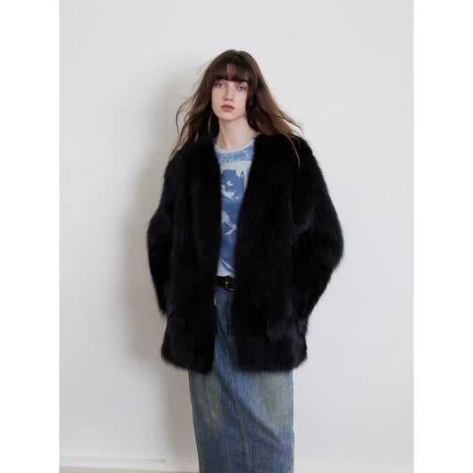 Black Sugar Champagne Finland saga fox fur coat fashion cardigan-0