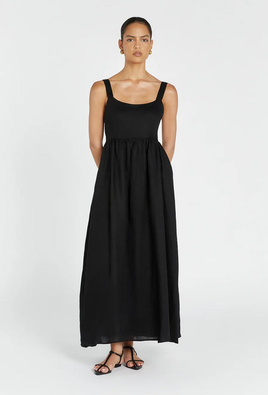 Black Linen Dress | Maxi Dress | Linen Dress | Linen Clothing | 100% Organic Linen-0